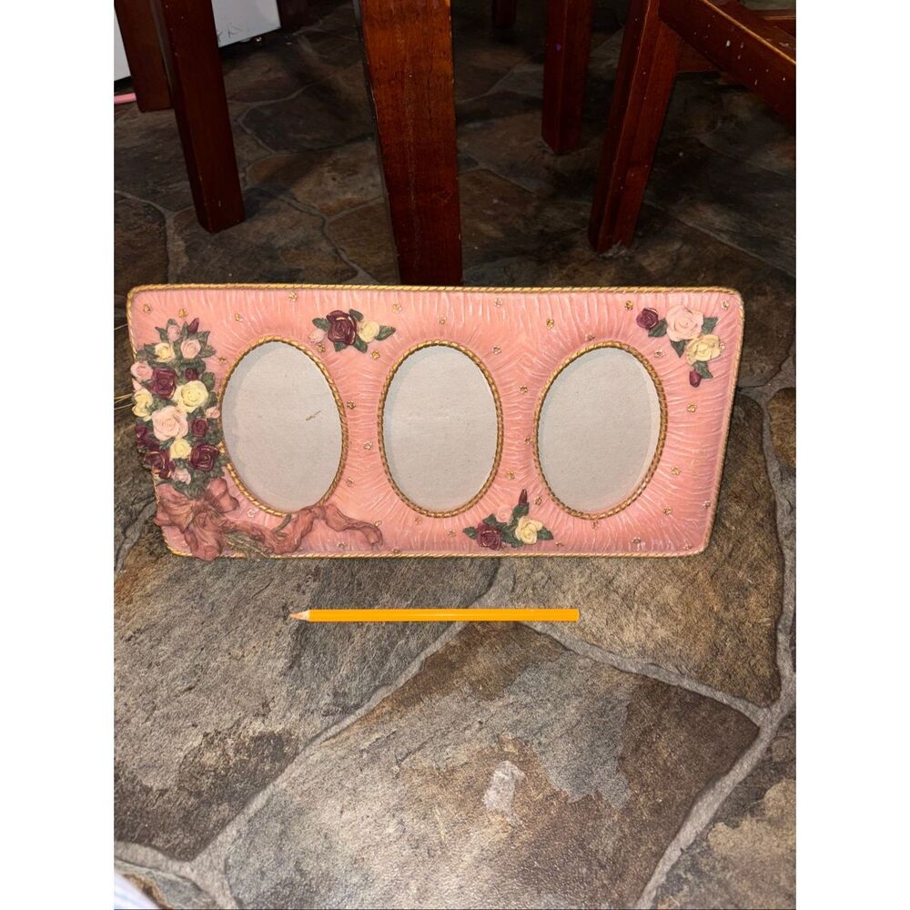 Coquette pink resin triple picture frame